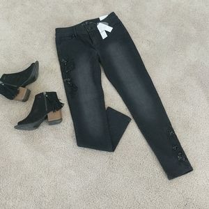 Embellished Black Skinny Ankle Jeans